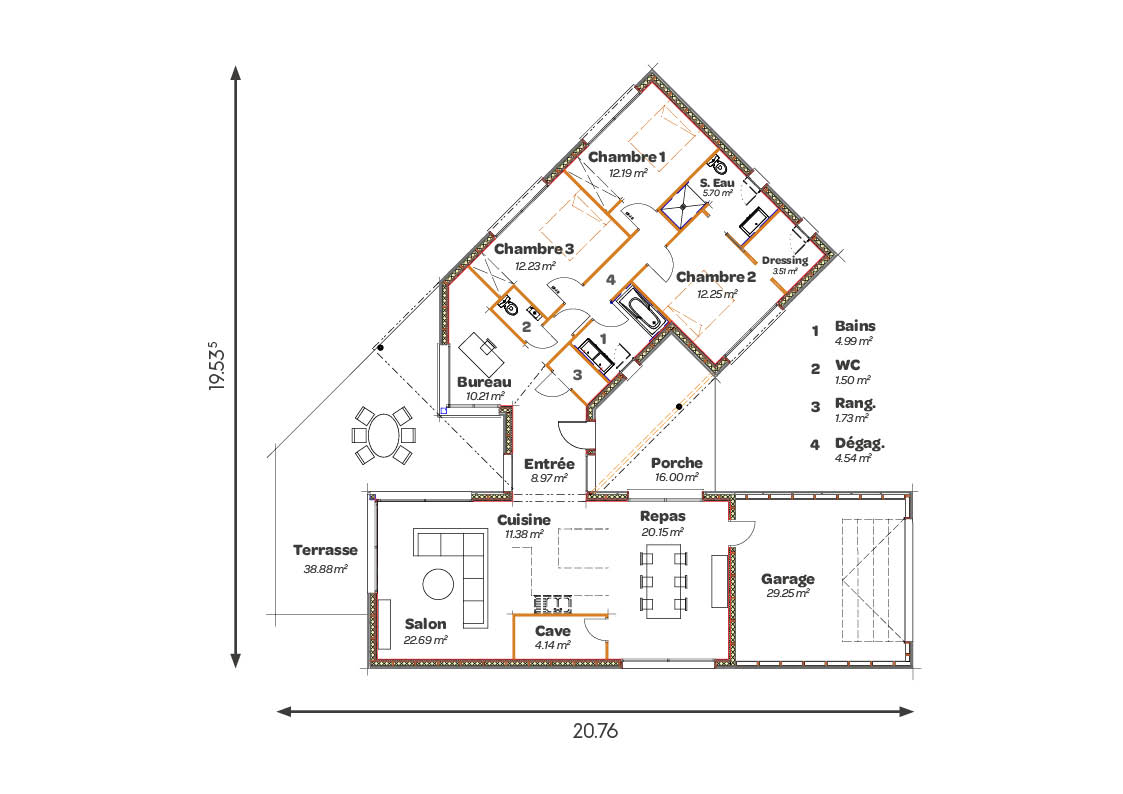 Plan Maison plain-pied bardage bois mob serena