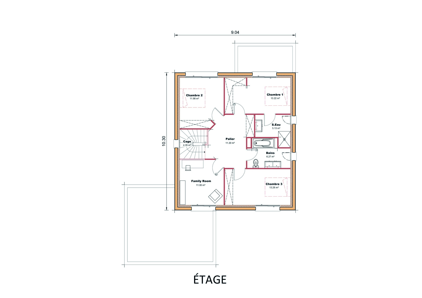 Plan étage maison Contemporaine Kubik 135m²