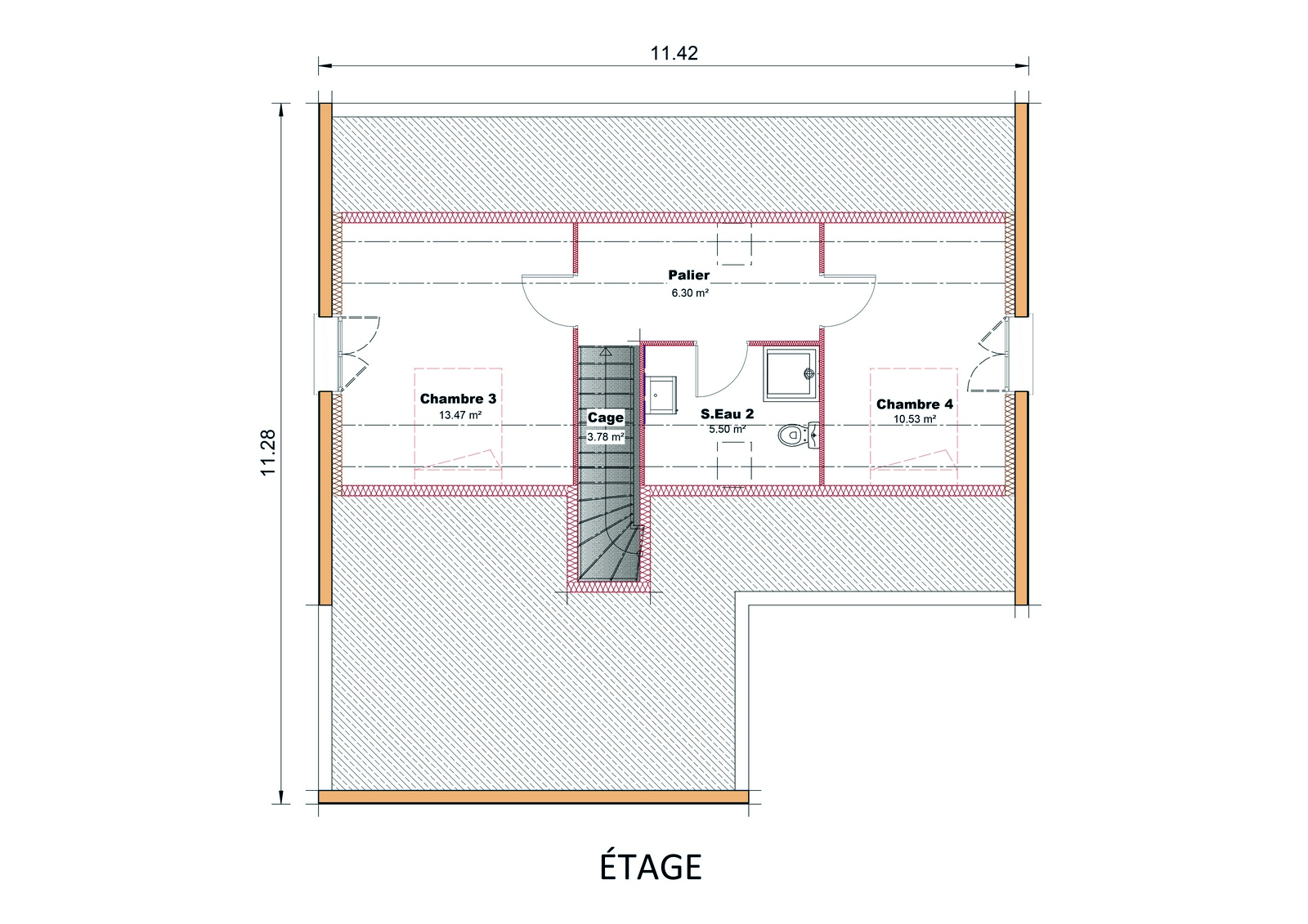 Plan étage maison Pyrenees 128m²
