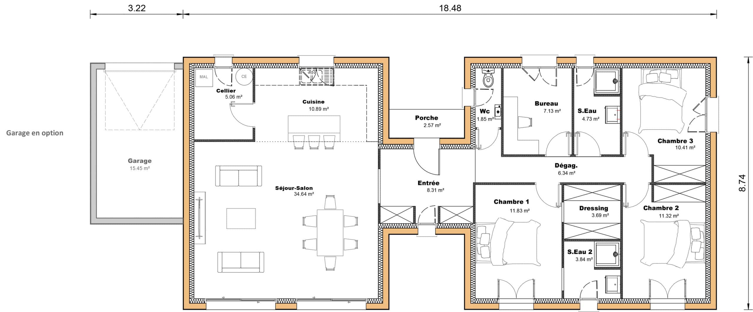 comment construire une maison 3 chambres 120 m2 ?