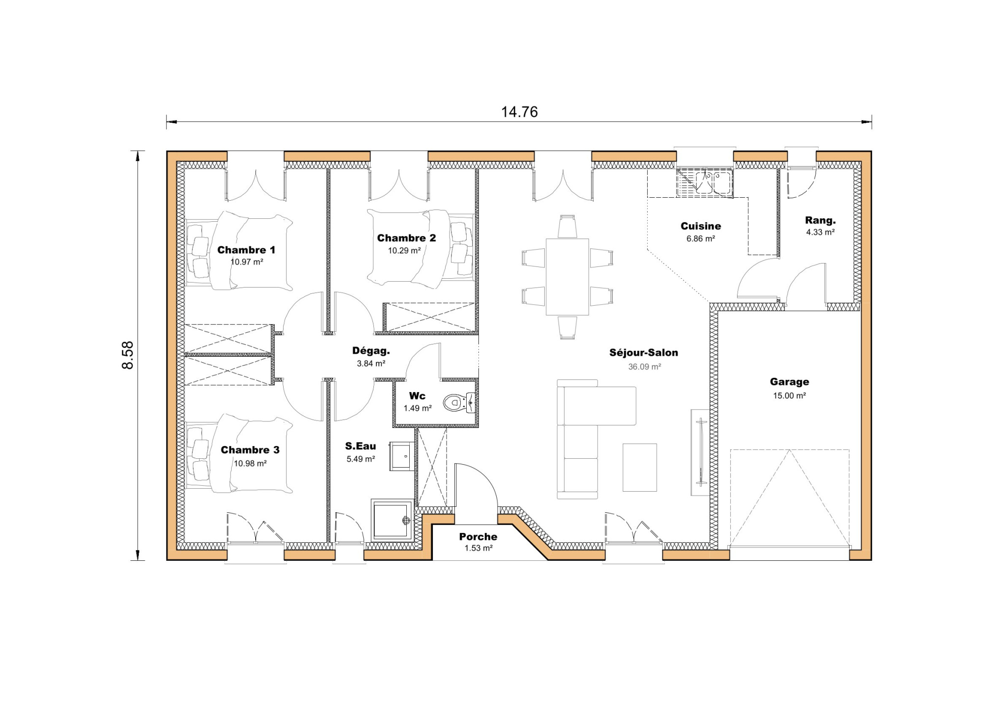 Vente maison à Benejacq (64800) de 90 m2 habitable sur terrain de 825 m2