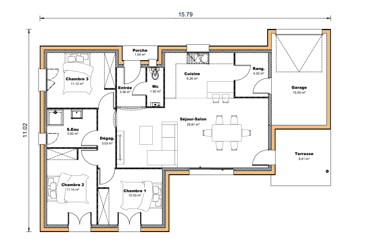Vente maison à Preignan (32810) de 90 m2 habitable sur terrain de 1088 m2