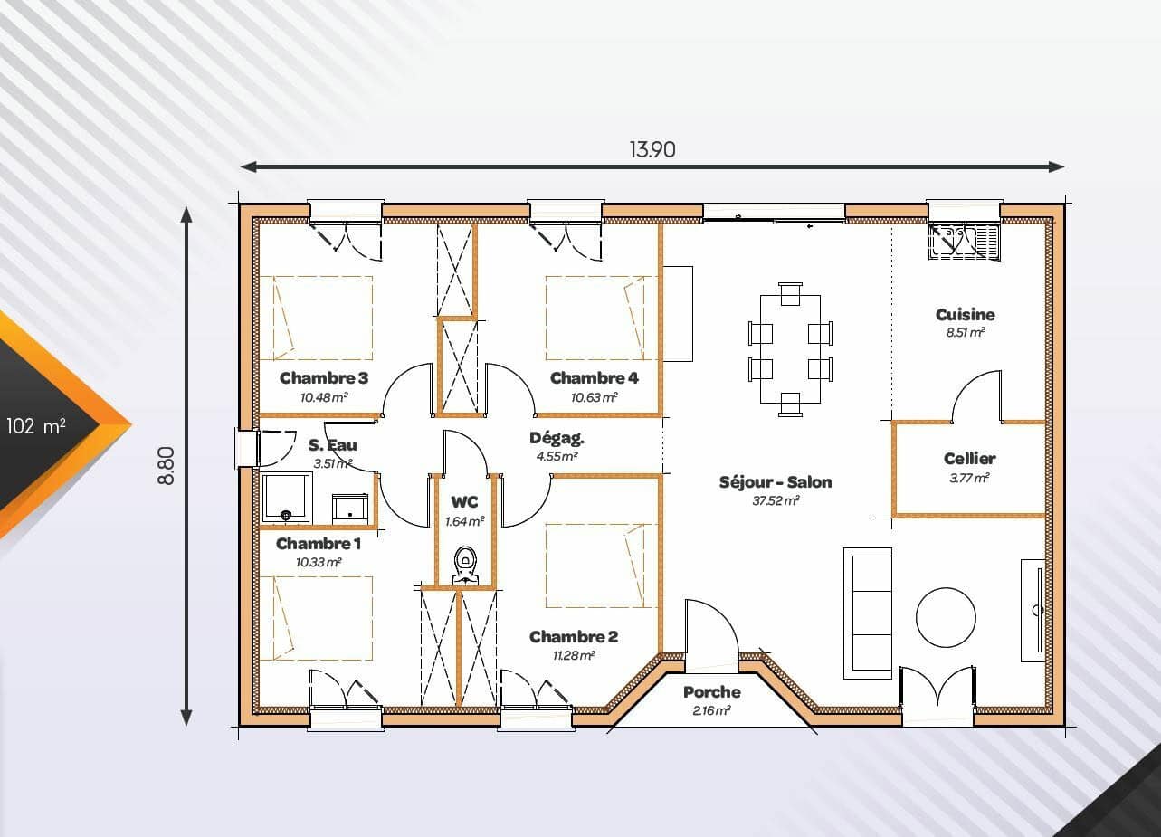 Vente maison à Villeneuve sur lot (47300) de 102 m2 habitable sur terrain de 739 m2