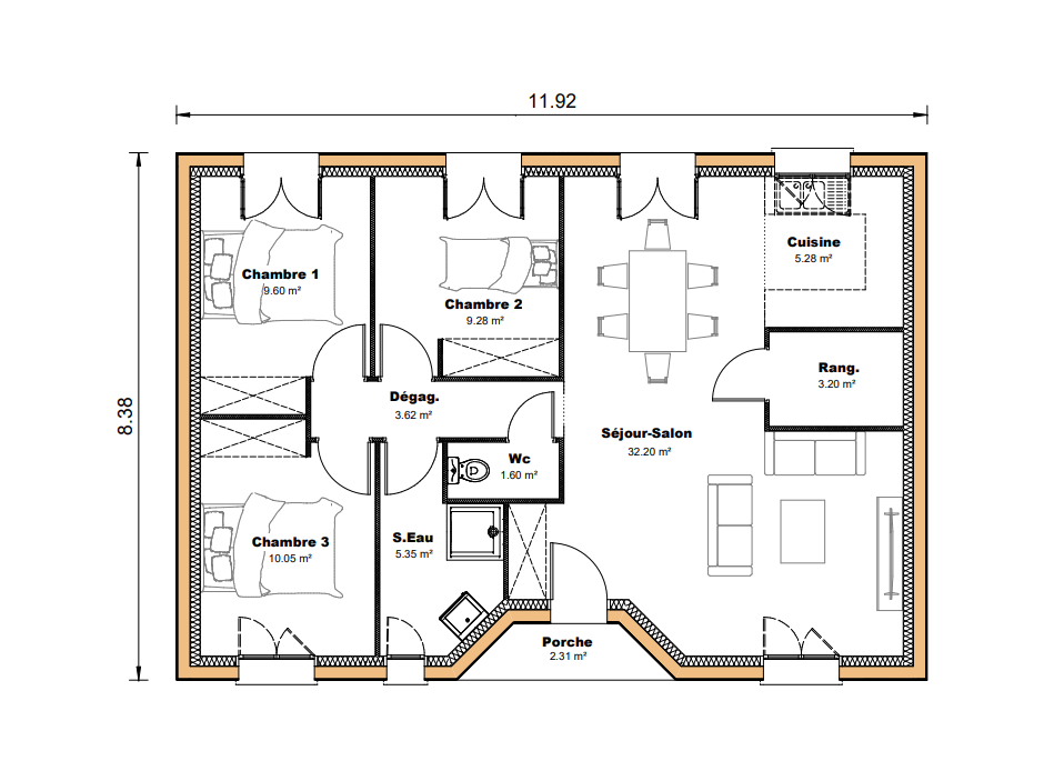 Vente maison à Lasseran (32550) de 90 m2 habitable sur terrain de 504 m2