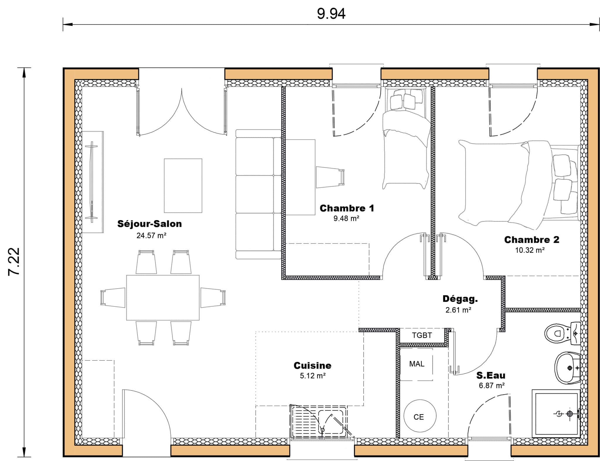 Vente maison à Ste bazeille (47180) de 58 m2 habitable sur terrain de 281 m2