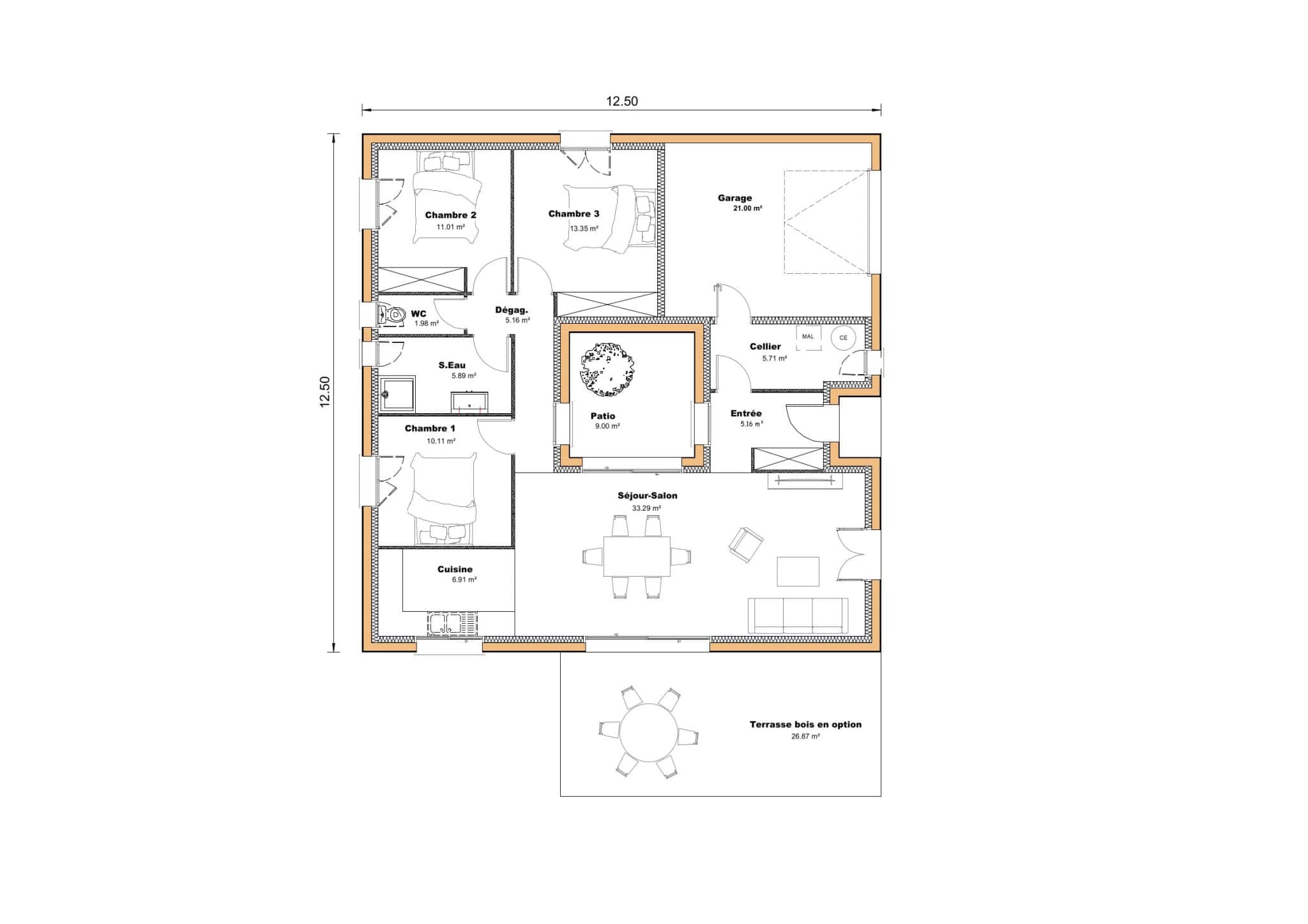 Vente maison à Villereal (47210) de 125 m2 habitable sur terrain de 1201 m2
