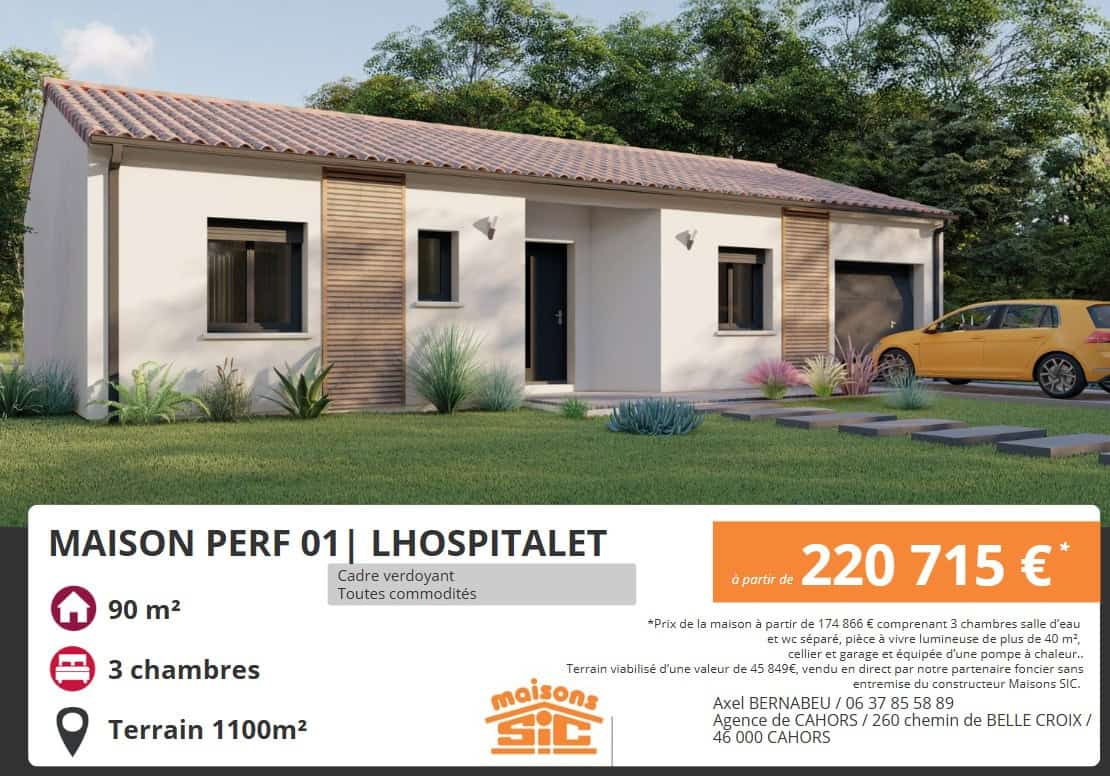 Vente maison à Pern-lhospitalet (46170) de 90 m2 habitable sur terrain de 1000 m2