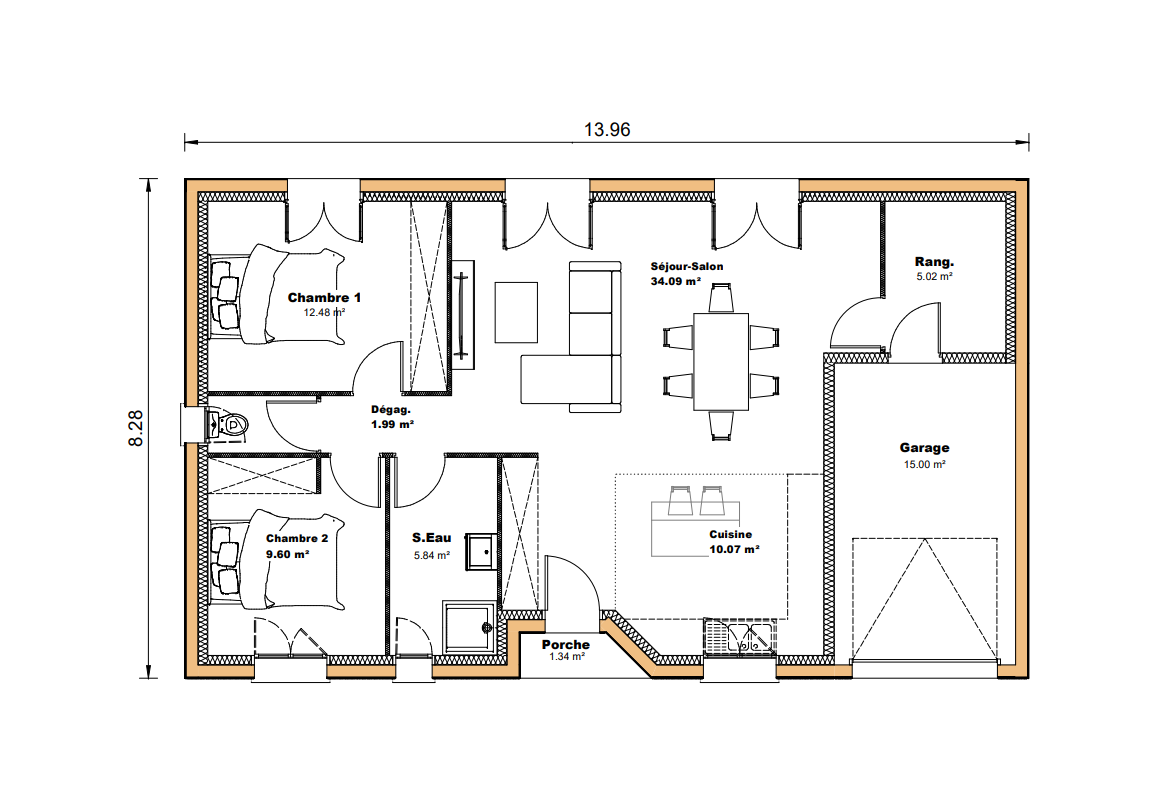 Vente maison à Villeneuve sur lot (47300) de 80 m2 habitable sur terrain de 1316 m2