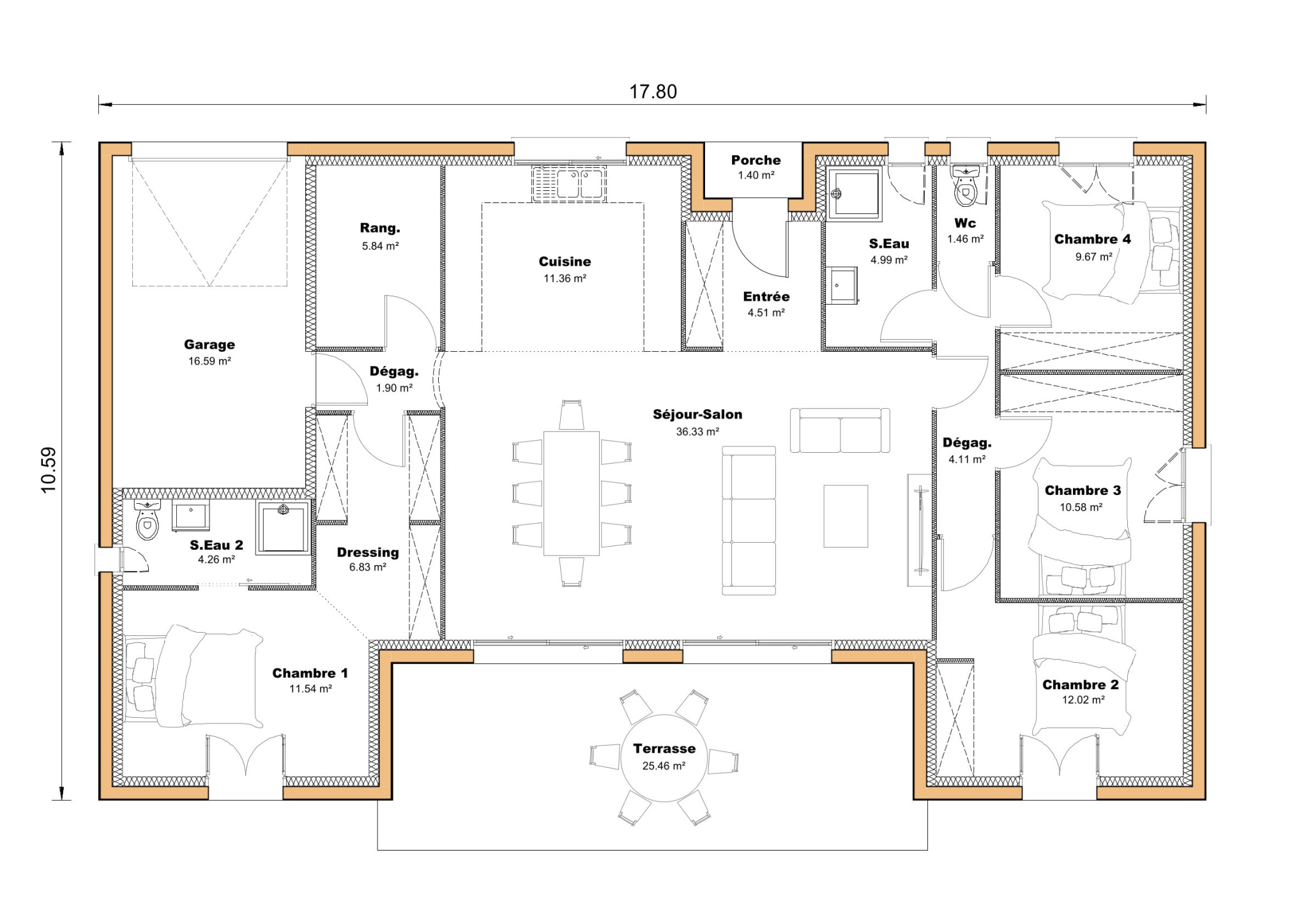 Vente maison à Daux (31700) de 105 m2 habitable sur terrain de 1020 m2
